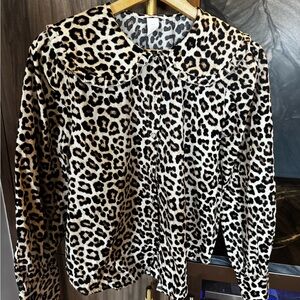 H&M Peter Pan Collar Leopard Print Button-Up Blouse in Cream, Black & Brown